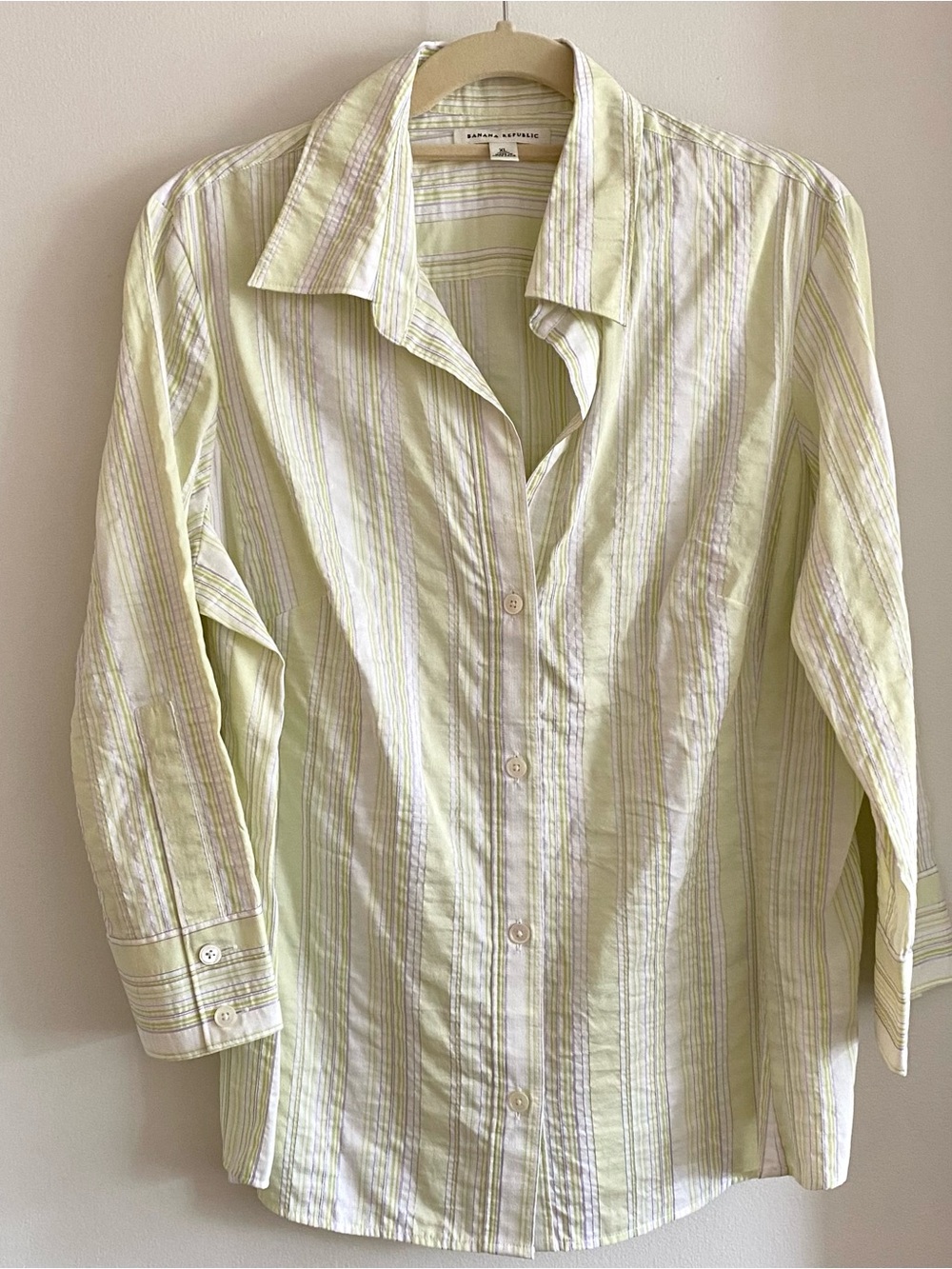 Banana Republic Light Green and white Striped Shirt